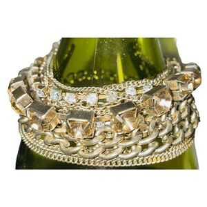 Vintage 12 Strand Rock Star Mixed Metal & Crystal Bracelet